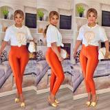 Fashion Print Short Sleeve Slim Two Piece Pant Set