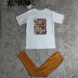 Fashion Print Short Sleeve Slim Two Piece Pant Set