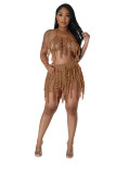Sexy See Through Knit Hook Tassel Beach Shorts Set