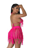 Sexy See Through Knit Hook Tassel Beach Shorts Set