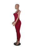Solid Color Threaded Square Neck Sleeveless Tank Top Sports Jumpsuit