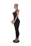Solid Color Threaded Square Neck Sleeveless Tank Top Sports Jumpsuit