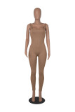 Solid Color Threaded Square Neck Sleeveless Tank Top Sports Jumpsuit