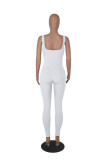 Solid Color Threaded Square Neck Sleeveless Tank Top Sports Jumpsuit