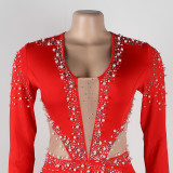 Sexy Perspective Hotfix Rhinestone Beaded One Piece Rompers