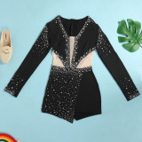 Sexy Perspective Hotfix Rhinestone Beaded One Piece Rompers