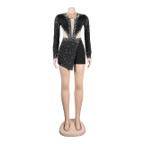 Sexy Perspective Hotfix Rhinestone Beaded One Piece Rompers
