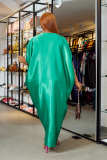 Solid Color V-Neck Batman Sleeve Stitching Bright Edge Irregular Dress