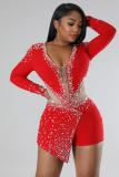 Sexy Perspective Hotfix Rhinestone Beaded One Piece Rompers