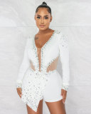 Sexy Perspective Hotfix Rhinestone Beaded One Piece Rompers