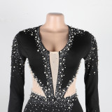Sexy Perspective Hotfix Rhinestone Beaded One Piece Rompers