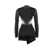 Sexy Perspective Hotfix Rhinestone Beaded One Piece Rompers