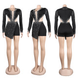 Sexy Perspective Hotfix Rhinestone Beaded One Piece Rompers