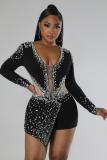 Sexy Perspective Hotfix Rhinestone Beaded One Piece Rompers