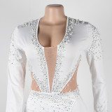 Sexy Perspective Hotfix Rhinestone Beaded One Piece Rompers