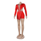 Sexy Perspective Hotfix Rhinestone Beaded One Piece Rompers