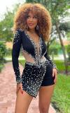 Sexy Perspective Hotfix Rhinestone Beaded One Piece Rompers