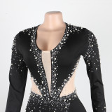 Sexy Perspective Hotfix Rhinestone Beaded One Piece Rompers