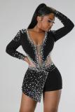Sexy Perspective Hotfix Rhinestone Beaded One Piece Rompers