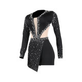 Sexy Perspective Hotfix Rhinestone Beaded One Piece Rompers