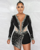 Sexy Perspective Hotfix Rhinestone Beaded One Piece Rompers