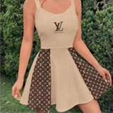 Sexy Cotton Low Cut Pit Embroidery Stitching Pleated Dress
