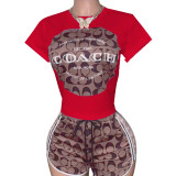 Casual Print Short Sleeve Sportswear Shorts Set