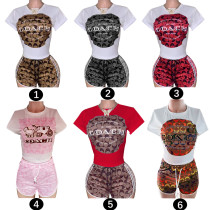 Casual Print Short Sleeve Sportswear Shorts Set