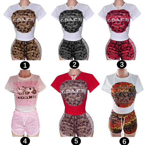 Casual Print Short Sleeve Sportswear Shorts Set