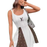 Sexy Cotton Low Cut Pit Embroidery Stitching Pleated Dress