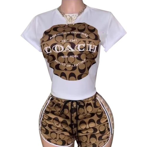 Casual Print Short Sleeve Sportswear Shorts Set