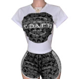 Casual Print Short Sleeve Sportswear Shorts Set