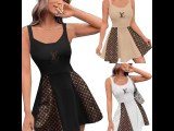 Sexy Cotton Low Cut Pit Embroidery Stitching Pleated Dress