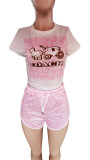 Casual Print Short Sleeve Sportswear Shorts Set