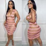 Sexy Sleeveless Knit Crochet Tassel Beach Dress