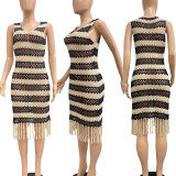Sexy Sleeveless Knit Crochet Tassel Beach Dress