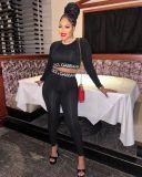Fashion Street Printed Letter Tight Long Sleeve Two Piece Pant Set