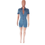 Fashion Denim Slim Slit Skirt Short Rompers