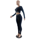 Fashion Street Printed Letter Tight Long Sleeve Two Piece Pant Set