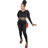 Fashion Street Printed Letter Tight Long Sleeve Two Piece Pant Set