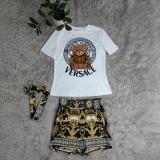 Fashion Print Ladies Short Sleeve Shorts Set