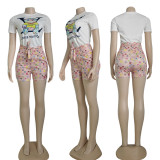 Fashion Print Ladies Short Sleeve Shorts Set