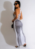 Fashion Imitation Denim Printed Vest U Neck Long Dresses