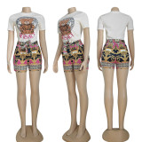 Fashion Print Ladies Short Sleeve Shorts Set
