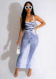 Fashion Imitation Denim Printed Vest U Neck Long Dresses