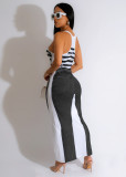 Fashion Imitation Denim Printed Vest U Neck Long Dresses