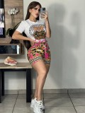 Fashion Print Ladies Short Sleeve Shorts Set