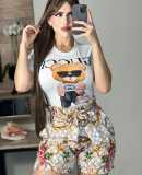 Fashion Print Ladies Short Sleeve Shorts Set