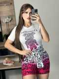 Fashion Print Ladies Short Sleeve Shorts Set