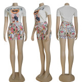 Fashion Print Ladies Short Sleeve Shorts Set